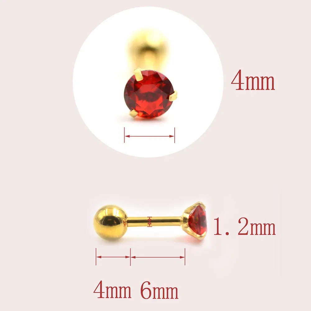 Metal Color: Pure Gold Color, Main Stone Color: WHITE - 1Pc Small Round Cz Tragus Cartilage Titanium Steel 16G 4 Prong Ear Stud Earrings Tragus Helix Piercing Jewelry Sexy Body Jewelry
