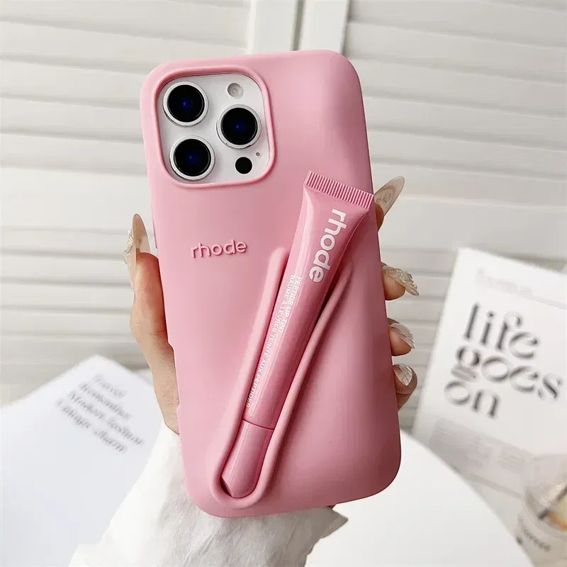 Color: GRAY, Bundle: Bundle1, Material: Plastic - Phone Case For iPhone 12 13 14 15 16 Pro Max Plus 17 Air Portable Lip Gloss Holder Lipstick Silicone Soft Bumper Cover Lip Glaze