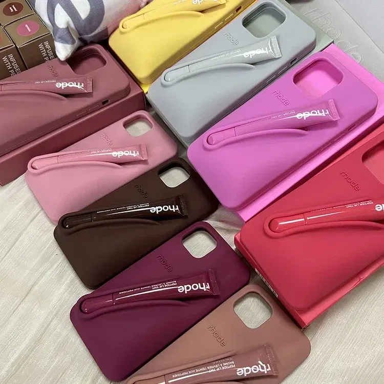 Color: GRAY, Bundle: Bundle1, Material: Plastic - Phone Case For iPhone 12 13 14 15 16 Pro Max Plus 17 Air Portable Lip Gloss Holder Lipstick Silicone Soft Bumper Cover Lip Glaze