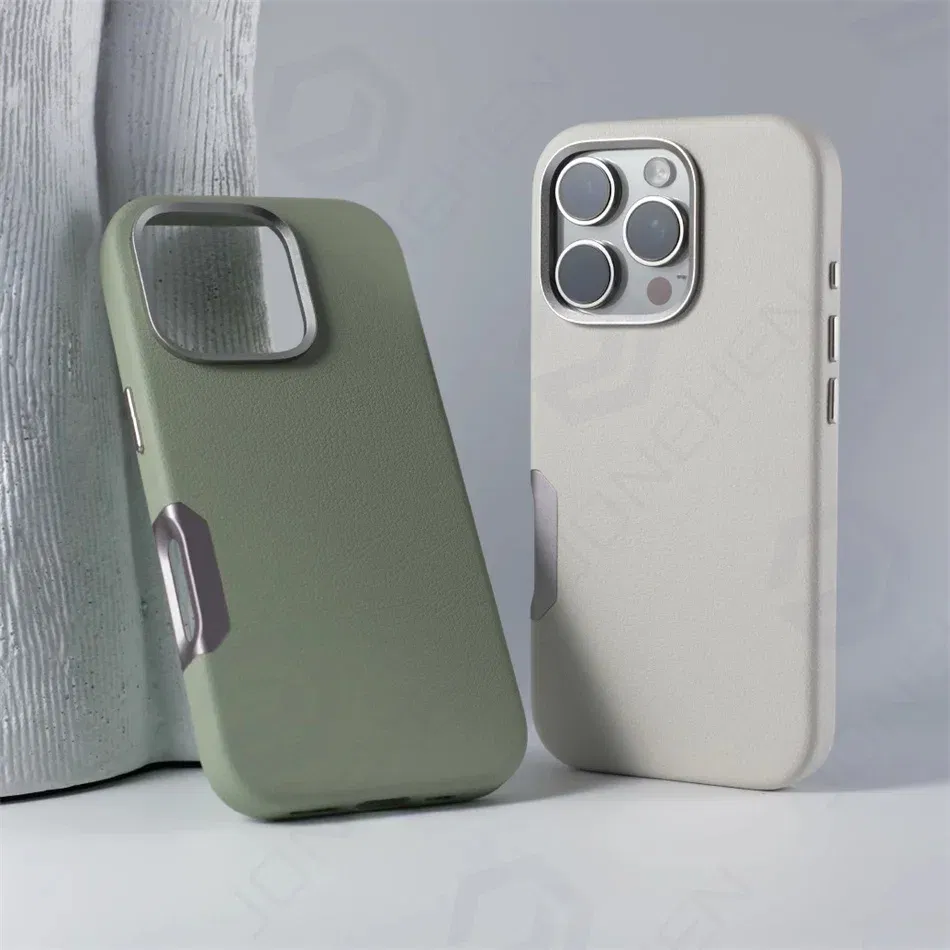 Color: Beige, Material: Vinyl - For Magsafe Leather High Quality Alloy Camera Button Magnetic Case For iPhone 16 Pro Max 16pro Wireless Charge Shockproof Cover