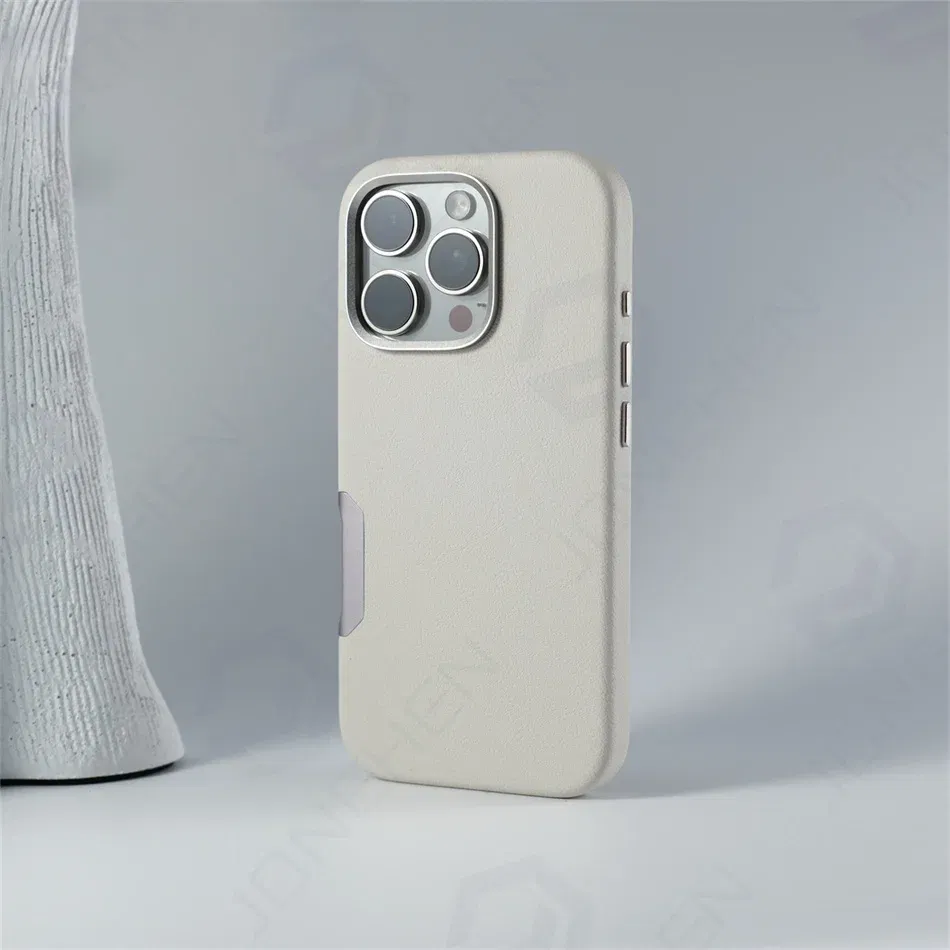 Color: Beige, Material: Vinyl - For Magsafe Leather High Quality Alloy Camera Button Magnetic Case For iPhone 16 Pro Max 16pro Wireless Charge Shockproof Cover