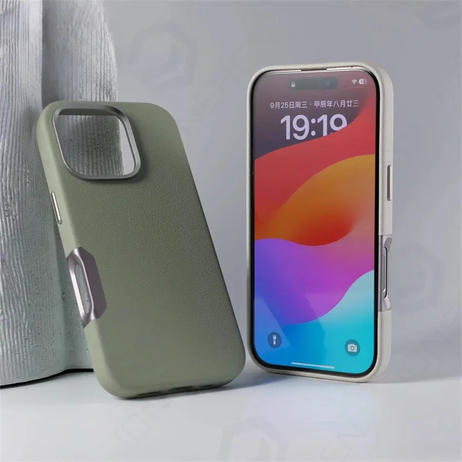 Color: Beige, Material: Vinyl - For Magsafe Leather High Quality Alloy Camera Button Magnetic Case For iPhone 16 Pro Max 16pro Wireless Charge Shockproof Cover
