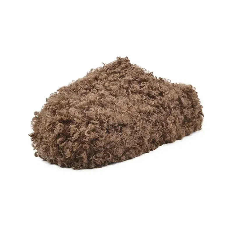 Color: Blue, Shoe Size: 36 - Thick Heel Luxury Lambwool Mules  Winter Shoes Woman Flip Flops Flat Cover Toe Slides Ins Warm Curly Lamb Fur Slippers Women