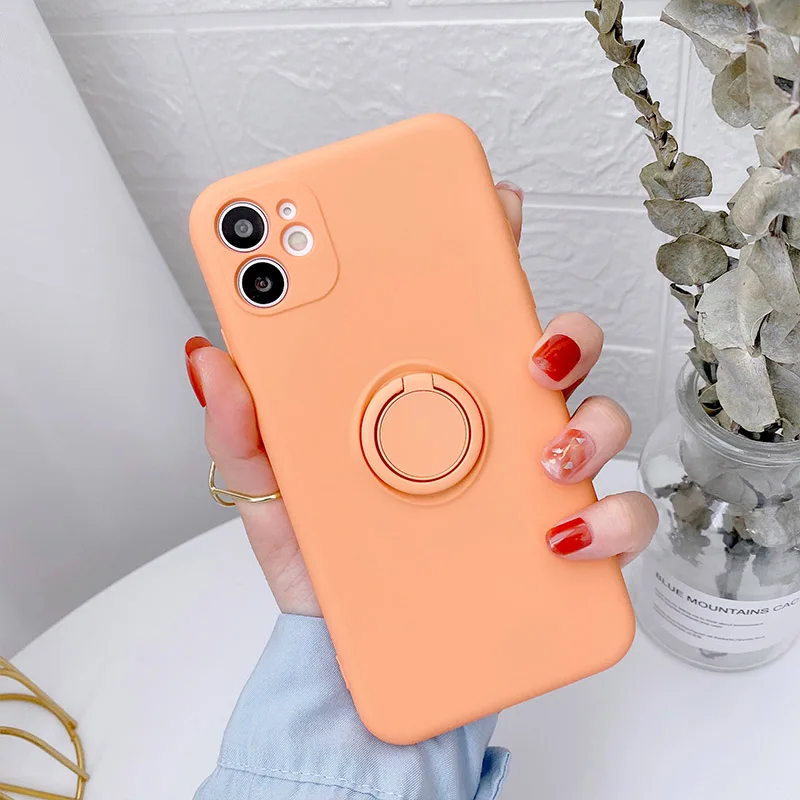 Color: cream, Compatible-Phone Models: For iPhone 16 Plus, Ships From: CN - With Ring Holder Shockproof Case For IPhone 16 15 14 13 12 11 Pro Max Silicone TPU Soft Back Cover