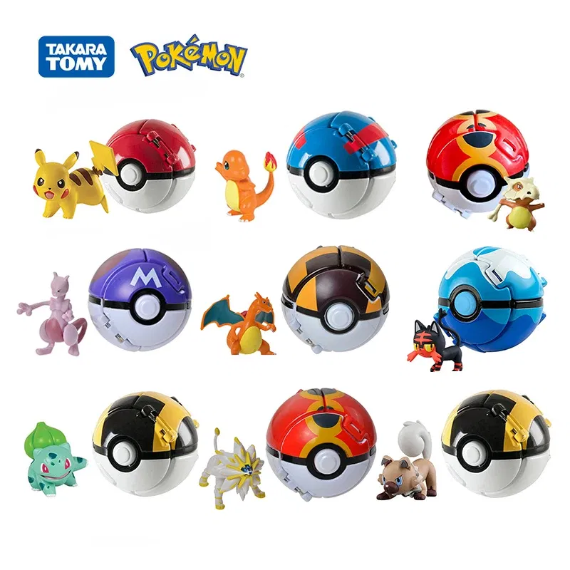 Color: SKY BLUE - New Pokemon Pokeball Anime Action Figurse Pikachu Squirtle Pocket Monster Variant Pok?©mon Game Elf Ball Model Toys Kids Gift
