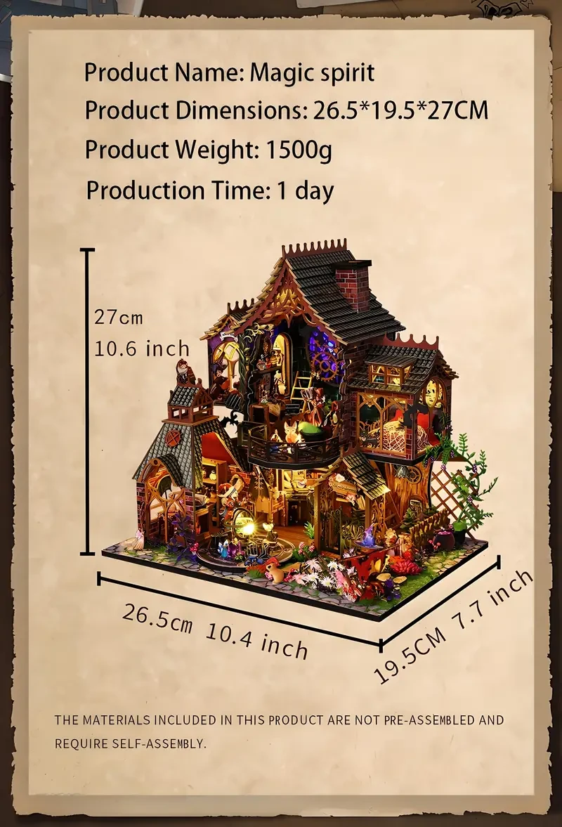 Magic Cottage Kit - Illuminated 3D Wooden Puzzle Mode