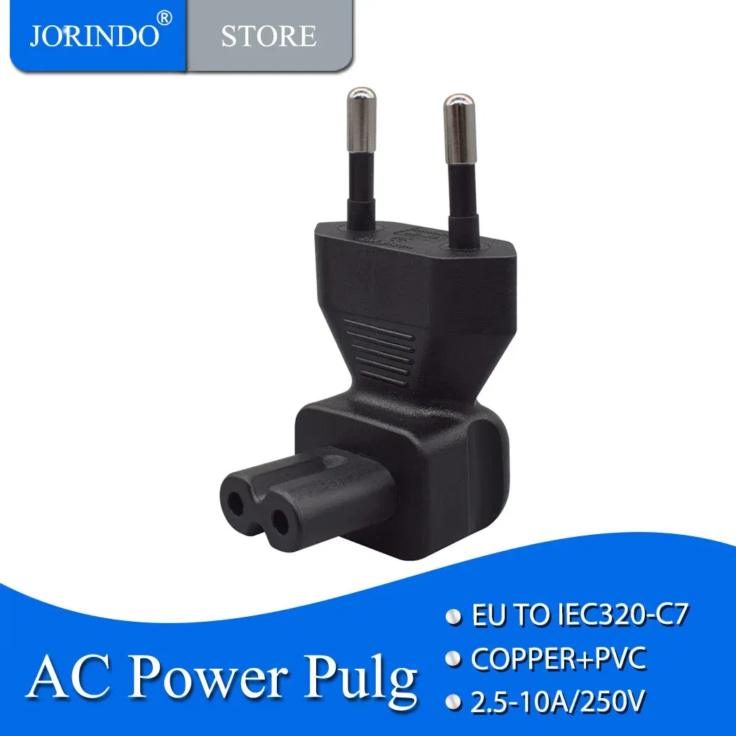 JORINDO EU TO IEC320 C7 conversion plug, European 2 Pin Male plug to IEC 320 C7 RIght Angle AC adapter
