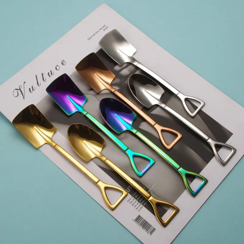 Color: Silver, Ships From: CHINA - Stainless Steel Coffee Tea Spoon Creative Retro Shovel Scoop for Dinner Ice Cream Dessert Watermelon Kitchen Tableware Bar Tool