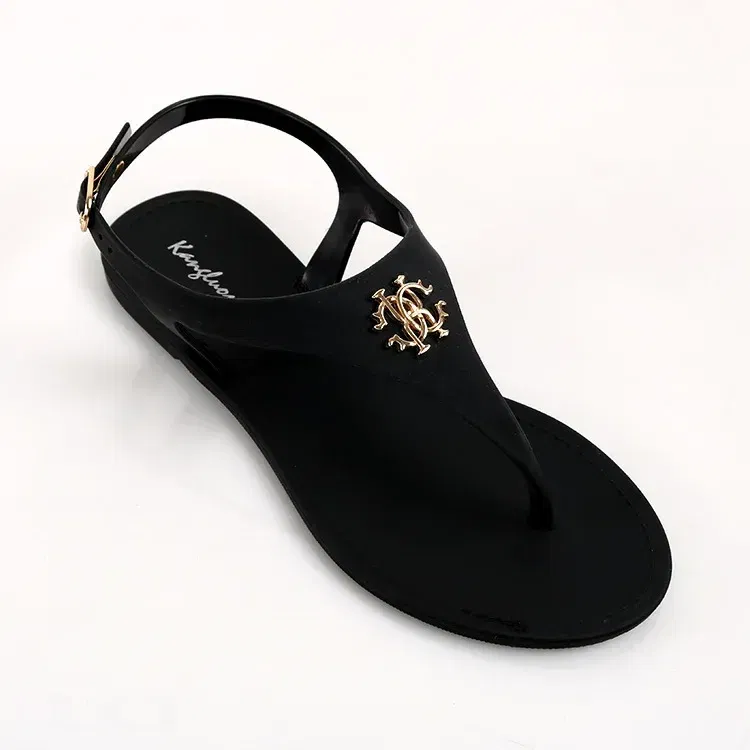 Color: black, Shoe Size: 36 - 2023 New Summer Women's Sandals Fashion Open Toe Jelly Flip Flops Non-slip Buckle Flat Sandals All-match Women's Sandals
