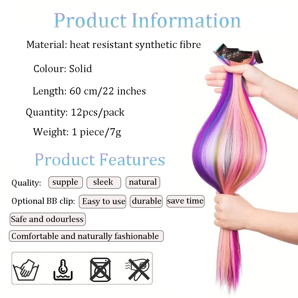 Color: Natural Color, Stretched Length: 22INCHES - 12-Pack 22" Long Heat Resistant Women's Clip-In Hair Extensions - Durable BB Clip, Natural Look, Trimmable, Easy to Style