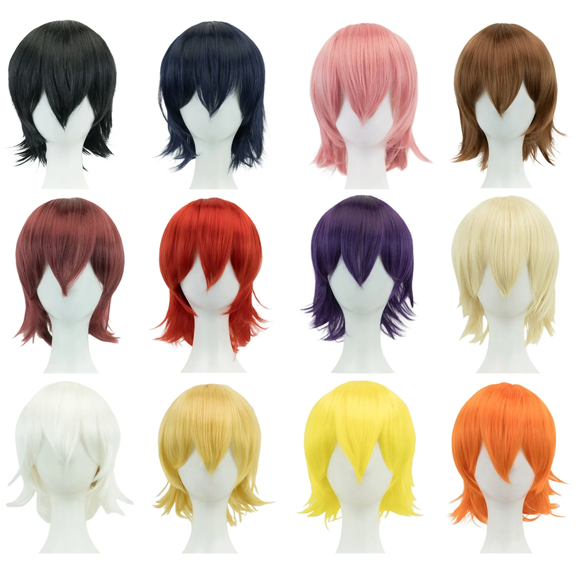 Color: light pink, Stretched Length: 12INCHES - Synthetic Hair Unisex Short Cosplay Hair Party BOB Wigs with Bangs Pink Black Purple Halloween Costume Lolita Wig