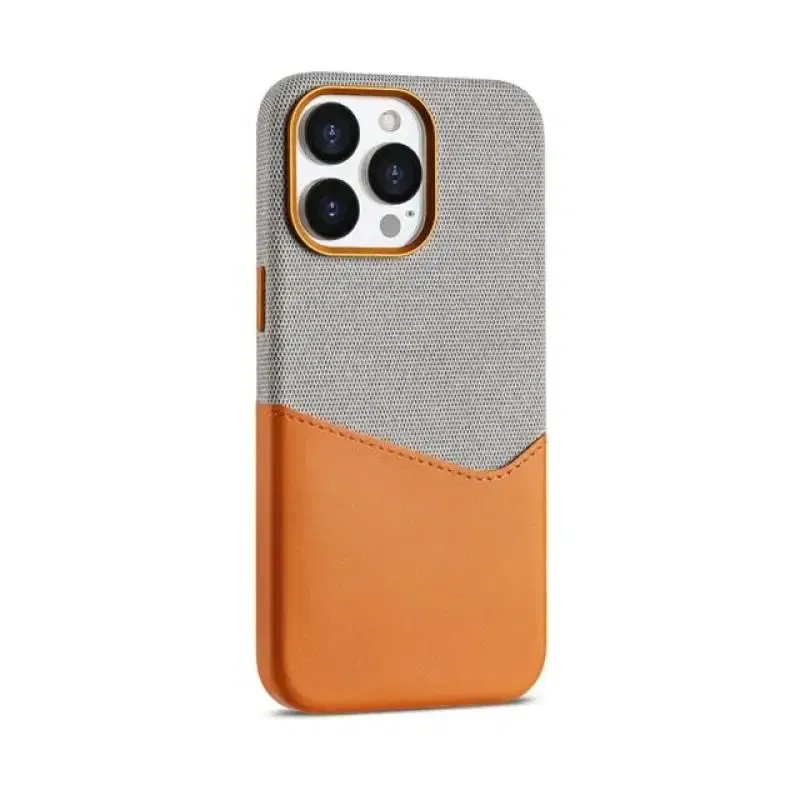 Color: Orange, Material: artificial leather - Card Holder MagSafe Leather Phone Case For iPhone 15 14Pro Max 13 14 Pro 12 Pocket Wireless Charging Alloy Lens Hit Color Cover