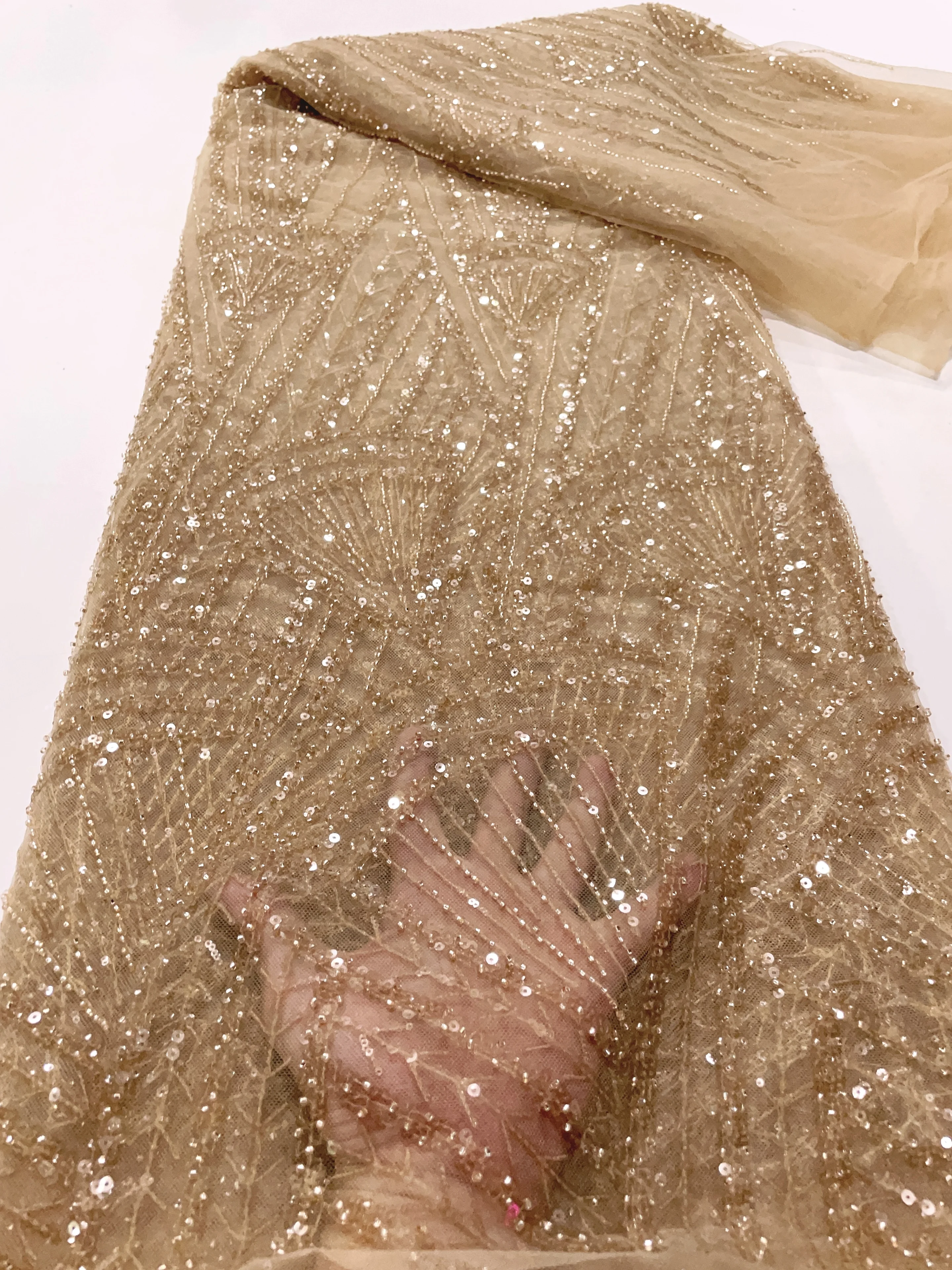 Color: BROWN, Width: 120cm, Length: 5 yards - African Lace Fabric 5 Yards Latest Nigerian Laces Fabric High Quality Embroidered Net Fabric Mesh Lace 2024 French Sequins Lace