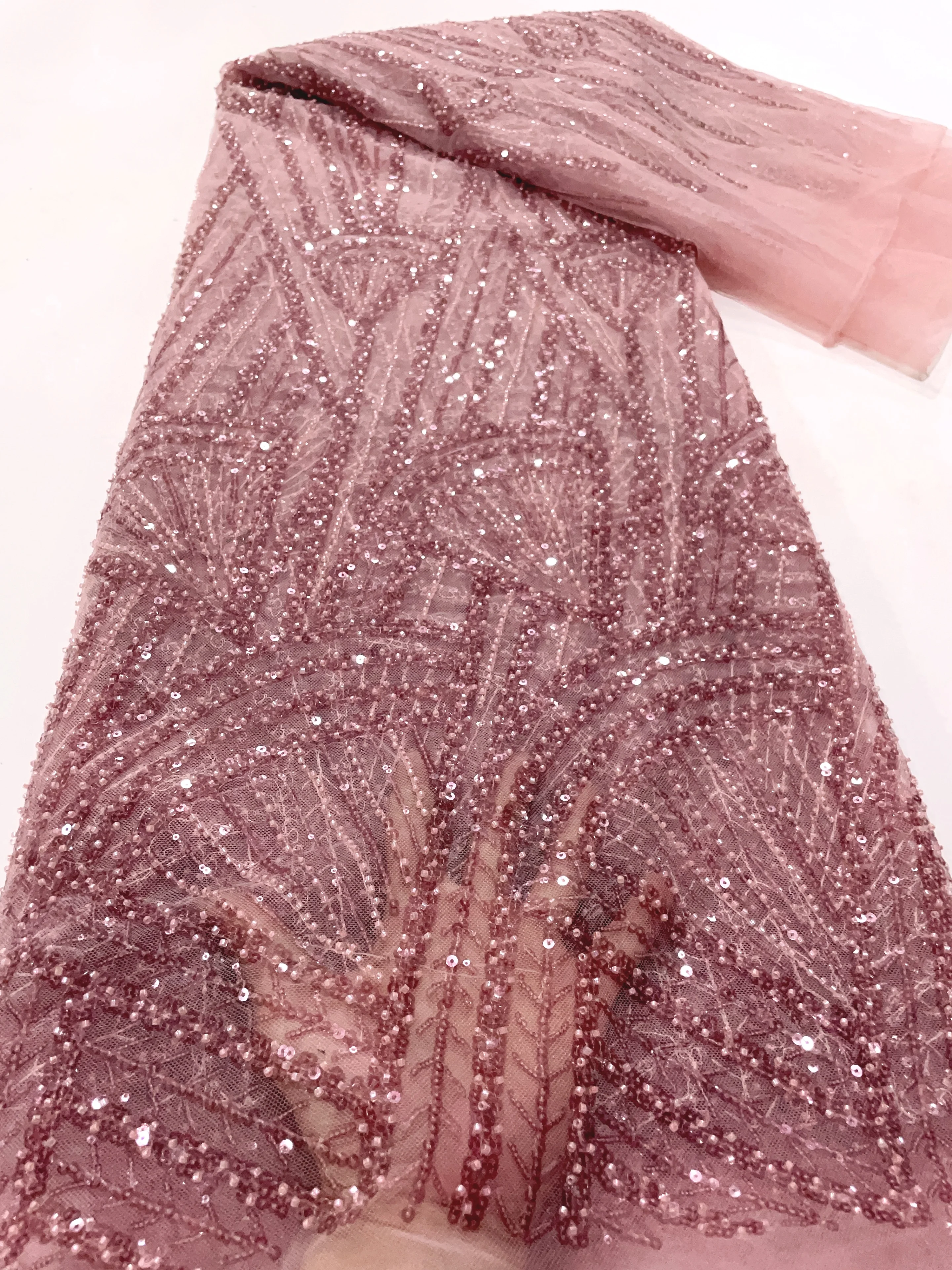 Color: BROWN, Width: 120cm, Length: 5 yards - African Lace Fabric 5 Yards Latest Nigerian Laces Fabric High Quality Embroidered Net Fabric Mesh Lace 2024 French Sequins Lace
