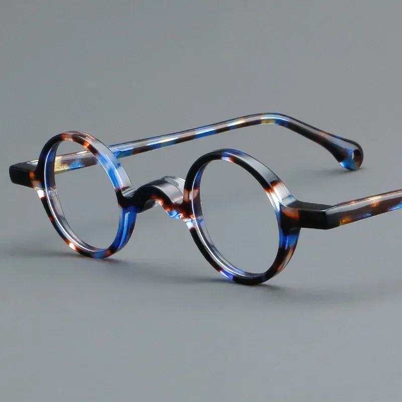 Frame Color: Blue, Eye Prescription: +500 - VCKA Photochromic Acetate Myopia Glasses Men Retro Small Round Frames Women Custom prescription Anti-Blue Eyewear -0.5 TO -10