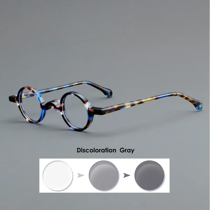 Frame Color: Blue, Eye Prescription: +500 - VCKA Photochromic Acetate Myopia Glasses Men Retro Small Round Frames Women Custom prescription Anti-Blue Eyewear -0.5 TO -10