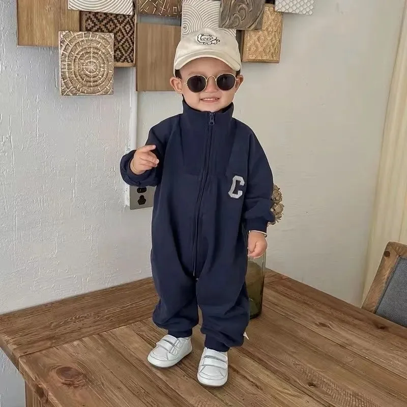 Color: GRAY, Kid Size: 12M - MILANCEL Autumn Baby Clothes Letter Print Boys Rompers Front Zipper Infant Boys Jumpsuits Toddler Outfit