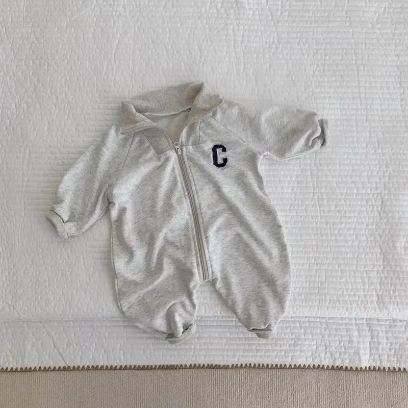 Color: GRAY, Kid Size: 12M - MILANCEL Autumn Baby Clothes Letter Print Boys Rompers Front Zipper Infant Boys Jumpsuits Toddler Outfit