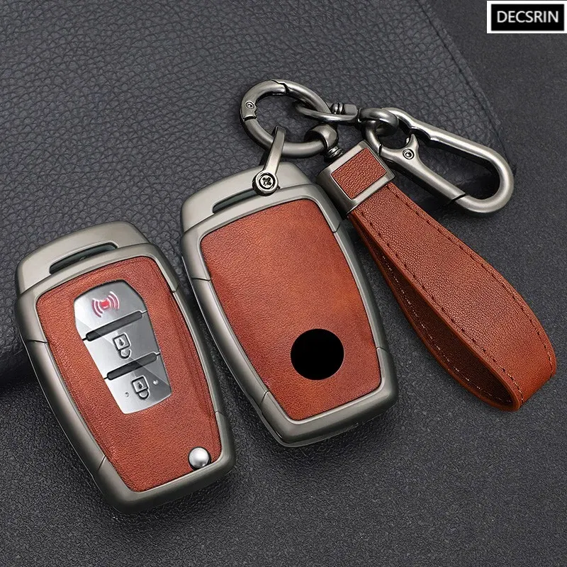 Color Name: army green - Zinc Alloy+ Leather Car Flip Key Case Cover Shell Fob For SsangYong Kyron 2 Sanka Actyon Korando Tivoli Protective Accessories