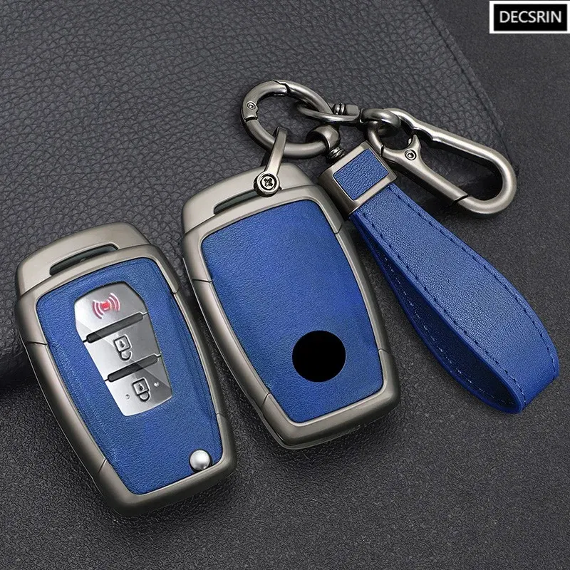 Color Name: army green - Zinc Alloy+ Leather Car Flip Key Case Cover Shell Fob For SsangYong Kyron 2 Sanka Actyon Korando Tivoli Protective Accessories
