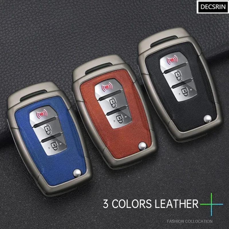 Color Name: army green - Zinc Alloy+ Leather Car Flip Key Case Cover Shell Fob For SsangYong Kyron 2 Sanka Actyon Korando Tivoli Protective Accessories