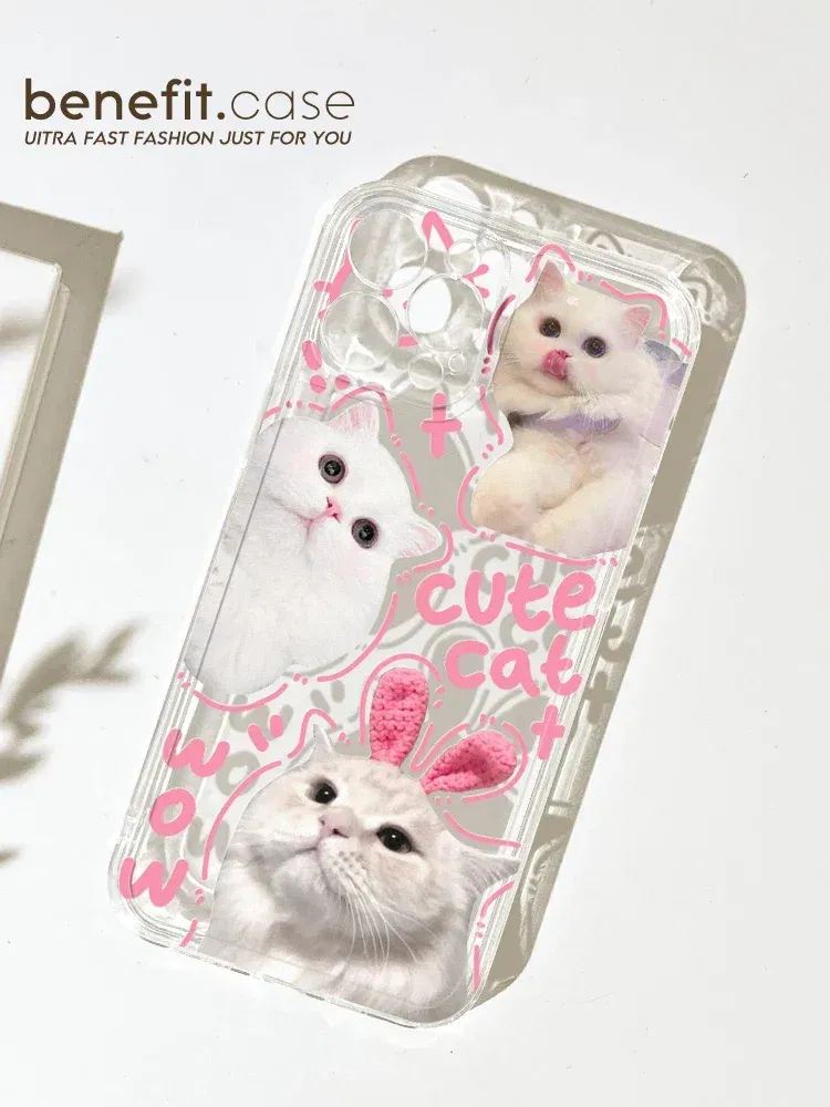 Color: Blue, Material: Other - Cute Kitten Phone Case for iPhone 15 14 13 12 11 Pro Max XR XS X 7 8 Plus Mini SE Clear Cat Mobile Case