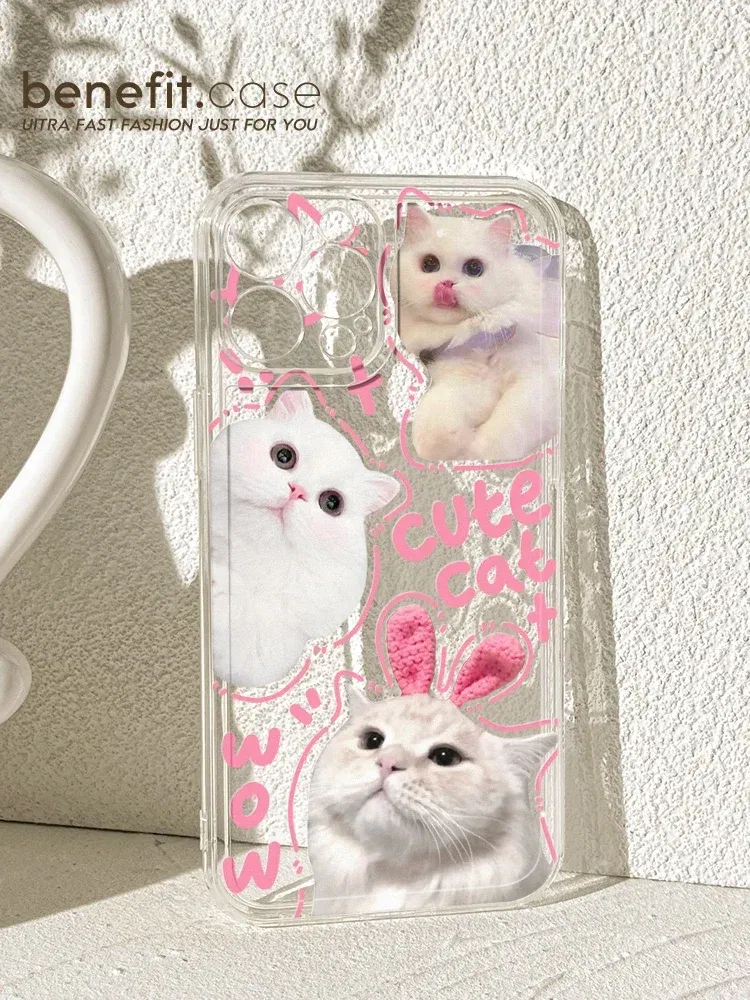 Color: Blue, Material: Other - Cute Kitten Phone Case for iPhone 15 14 13 12 11 Pro Max XR XS X 7 8 Plus Mini SE Clear Cat Mobile Case