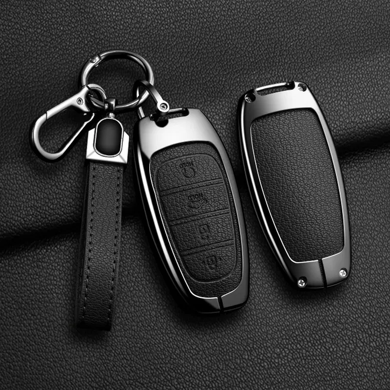 Color Name: WHITE - New Auto Alloy Car Key Case Cover Fob for Hyundai Solaris Sonata Hybrid NEXO NX4 New Grand Santa Fe Tucson 2020-2024 Accessories