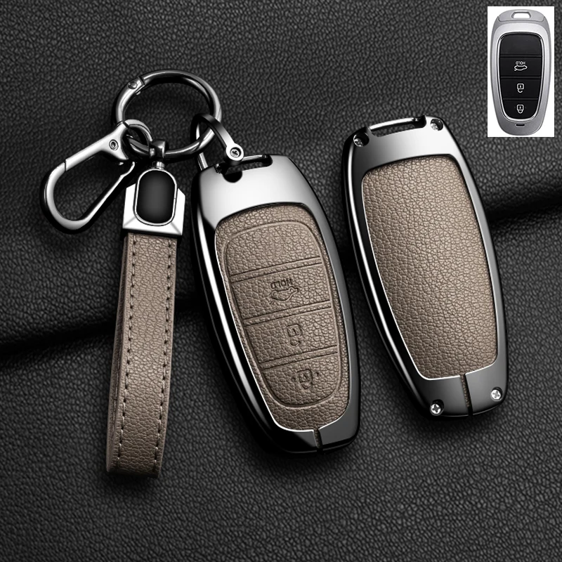 Color Name: WHITE - New Auto Alloy Car Key Case Cover Fob for Hyundai Solaris Sonata Hybrid NEXO NX4 New Grand Santa Fe Tucson 2020-2024 Accessories