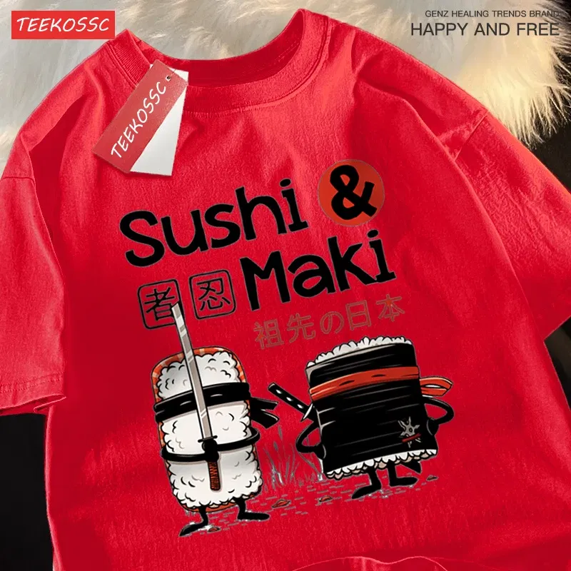 Color: GRAY, Size: S - Theduc Sushi And Sushi Printing Men Women Tshirt Cotton T-Shirts Loose T Shirt Crewneck Loose Tops Fashion Clothes Unisex
