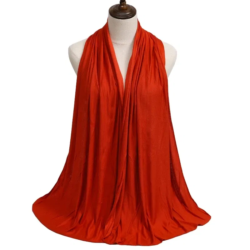 Color: Red - Modal Cotton Jersey Hijab Scarf Long Muslim Shawl Plain Soft Turban Tie Head Wraps For Women Africa Headband 170x60cm