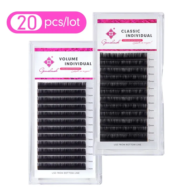 Curl: C, Thickness: 0.10mm, Length: 12mm - Genie 20pcs/lot All Sizes Mink individual lash Extensions hybrid set volume eyelash extensions mega volume individual eyelashes