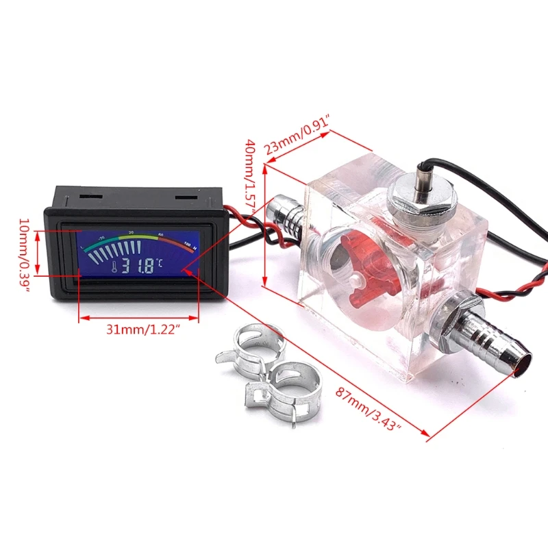 Color: RED - Three Way Flow Meter LED Thermometer for Water Cooling Liquid Cooler System Universal Computer Thermometer Dropship