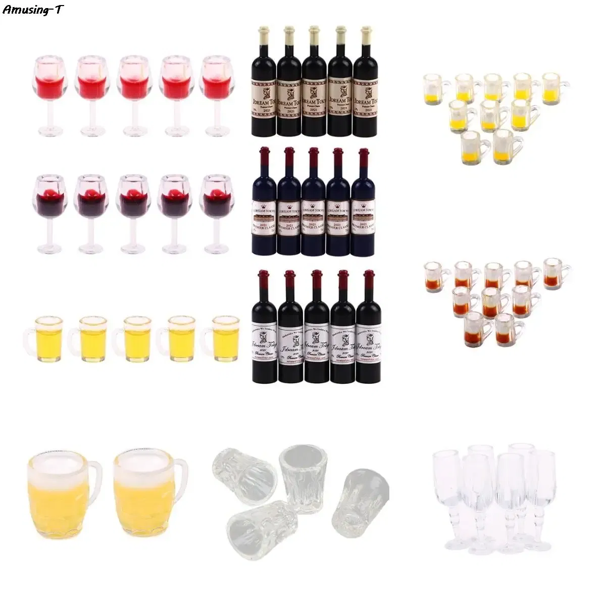 Color: Pink - 2/4/5/10pcs Miniature Resin beer cups Red Wine bottles Model Kitchen Furniture Accessory dinnerware Dollhouse Summer Must
