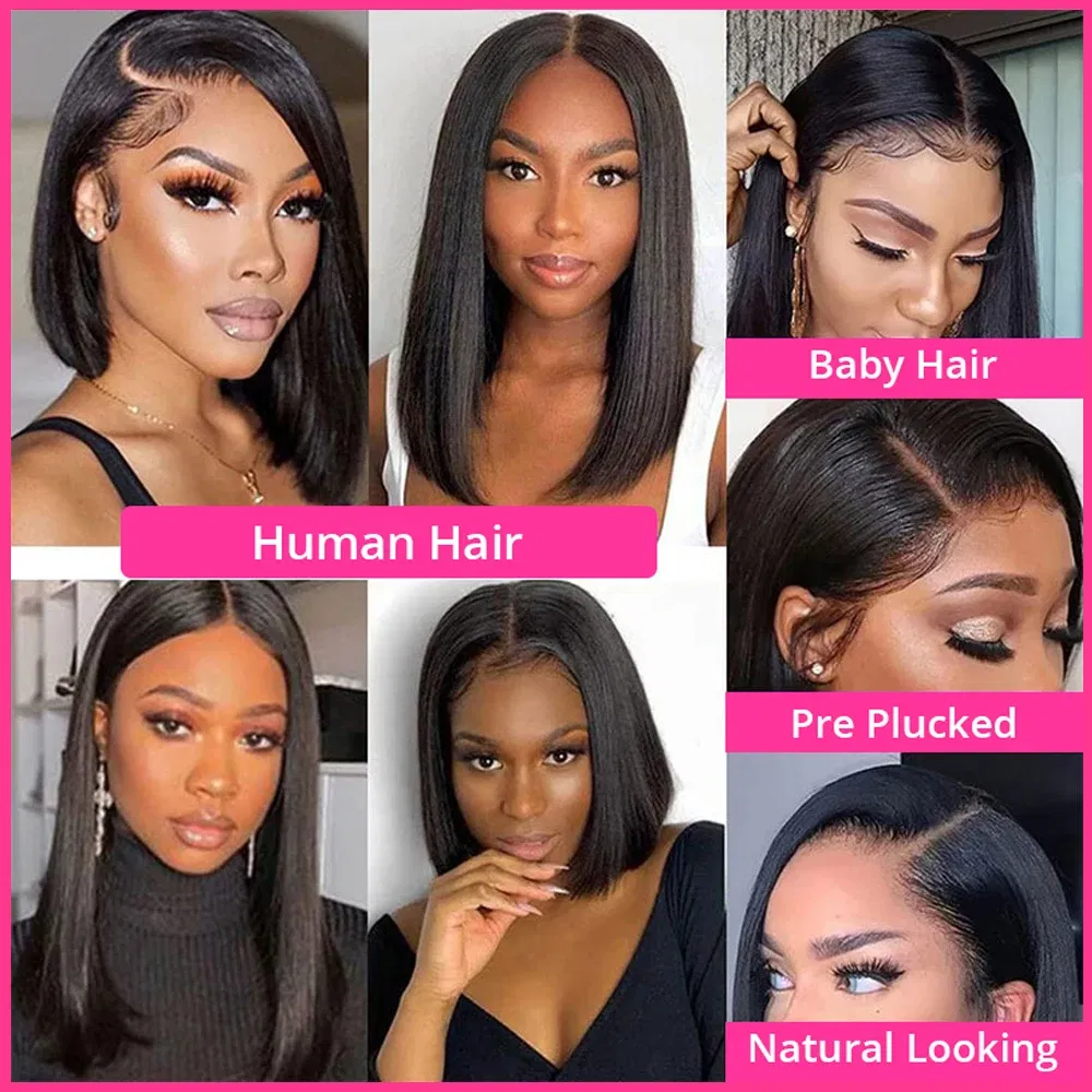 Hair Color: Natural Color, Ships From: france, Stretched Length: 16inches - 180% Short Bob Wig Lace Front Human Hair Wigs For Women Human Hair Bone Straight Human Hair Wig Transparent Lace Frontal Wig