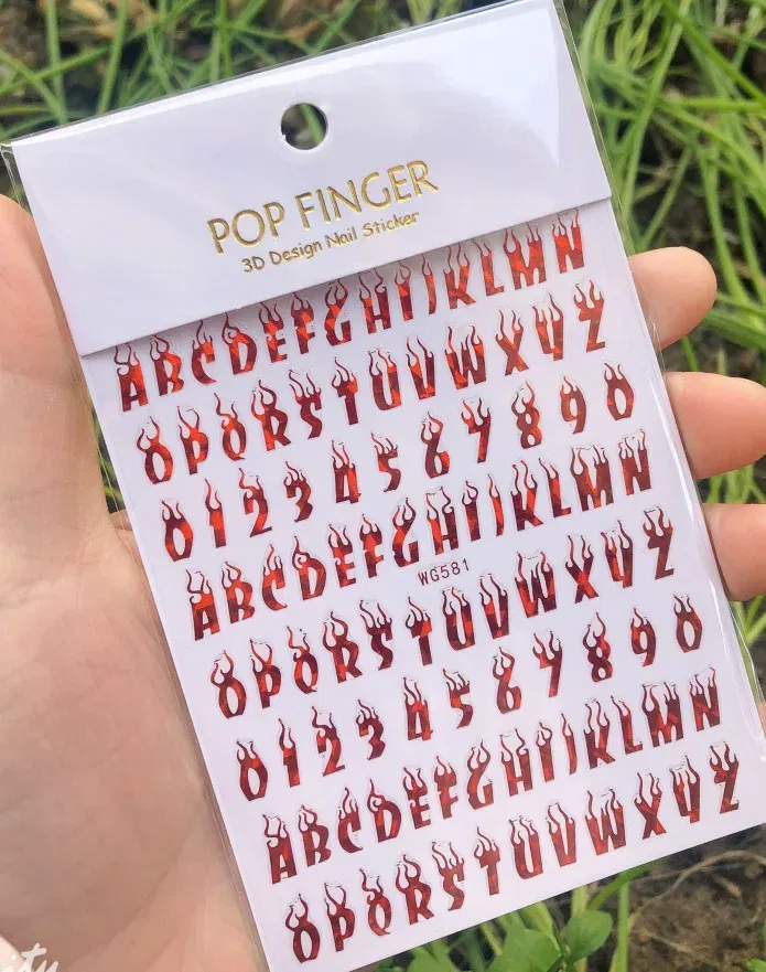 Color: Dark Red - 1PCS New English Alphabet Nail Stickers Multi-Color Laser Reflective Nail Slider Art Cool Text Nail Kit