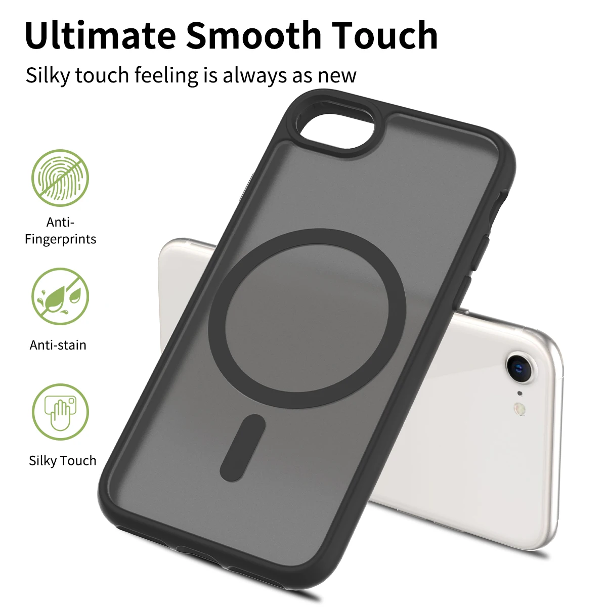 Color: black, Compatible-Phone Models: For iPhone 16 Pro - Non Yellowing Case For iPhone SE 2022 2020 8 16 Pro Max 15 Plus 14 13 Mini 12 11 Magsafe Mag Safe Matte Black Magnet Phone Cover