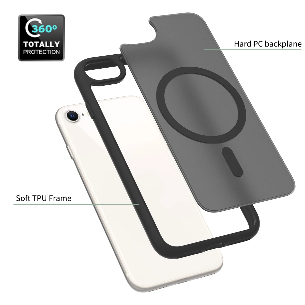 Color: black, Compatible-Phone Models: For iPhone 16 Pro - Non Yellowing Case For iPhone SE 2022 2020 8 16 Pro Max 15 Plus 14 13 Mini 12 11 Magsafe Mag Safe Matte Black Magnet Phone Cover