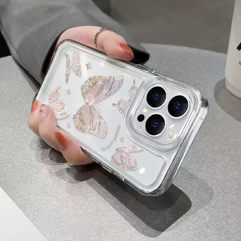 Color: Clear, Material: PP - Simple Space Transparent Anti-fall Phone Case For iPhone 15 11 14 13 12 Pro Max Plus Silicone Protect Flower Butterfly Cover