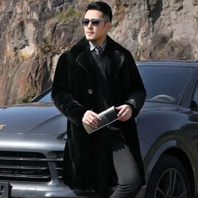 Color: Beige, Size: XL - Parker Men's Imitation Fur Liner Winter Warm New Fur One-piece Coat Imitation Mink Fleece Mid-length Fur Coat