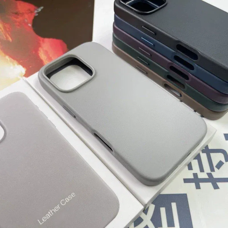 Material: Cotton Fabric, Color: black - Original Apple Leather With Magsafe Case For iPhone 16 Pro Max 16 Plus Case Wireless Charging Magnetic Cover 16Pro With Box