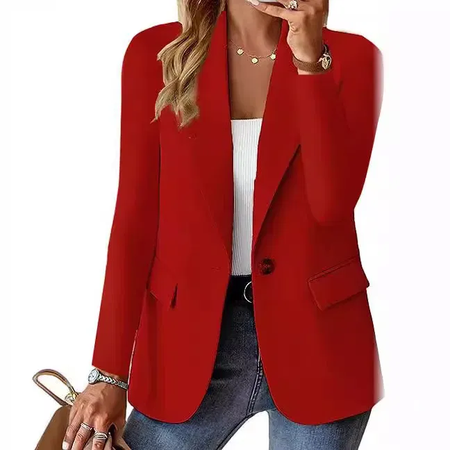 Color: Beige, Size: M - Womens Spring Winter Down Full Long Sleeve Coat Autumn Blazer Button Outwear Suit Cardigan Female