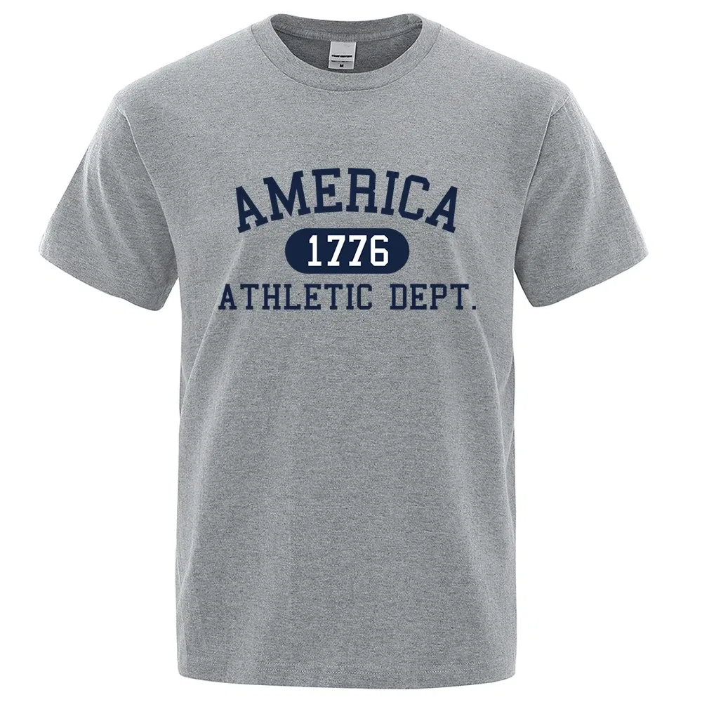 Color: Beige, Size: S - America 1776 Athletic Dept Letter Tshirt Man Fashion Tee Clothes Summer Luxury T-Shirt Hip Hop Breathable Cotton Tee Clothes