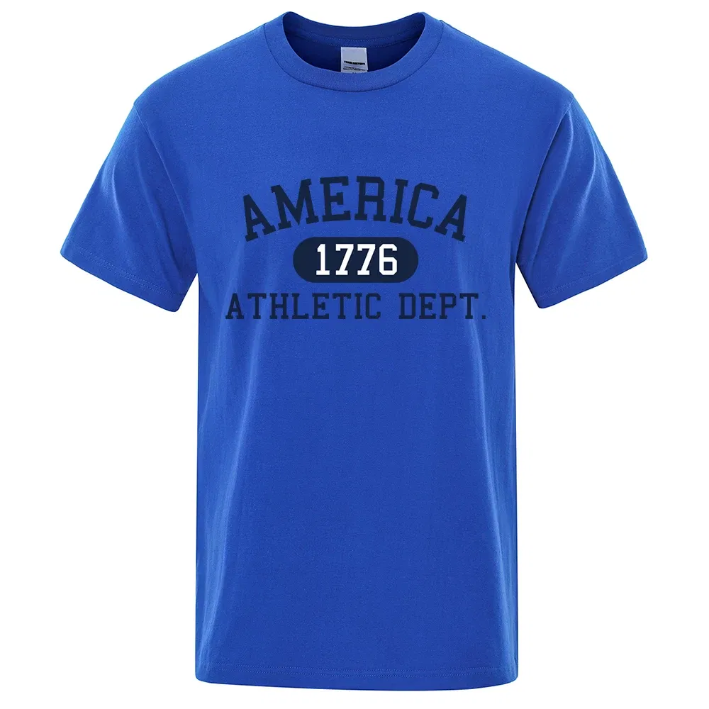Color: black, Size: S - America 1776 Athletic Dept Letter Tshirt Man Fashion Tee Clothes Summer Luxury T-Shirt Hip Hop Breathable Cotton Tee Clothes