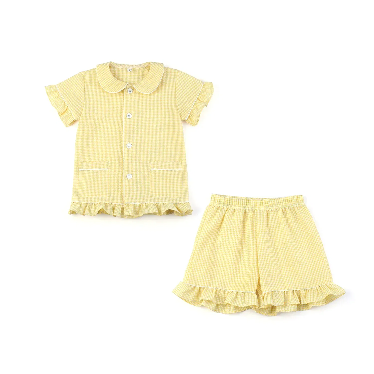 Color: Ivory, Ships From: CHINA, Kid Size: 3T - Ruffkids 100% Cotton Summer Kids Pajamas Sleepwear Seersucker Striped Matching Pjs Boys Clothes Loungewear Girls Pyjamas Set