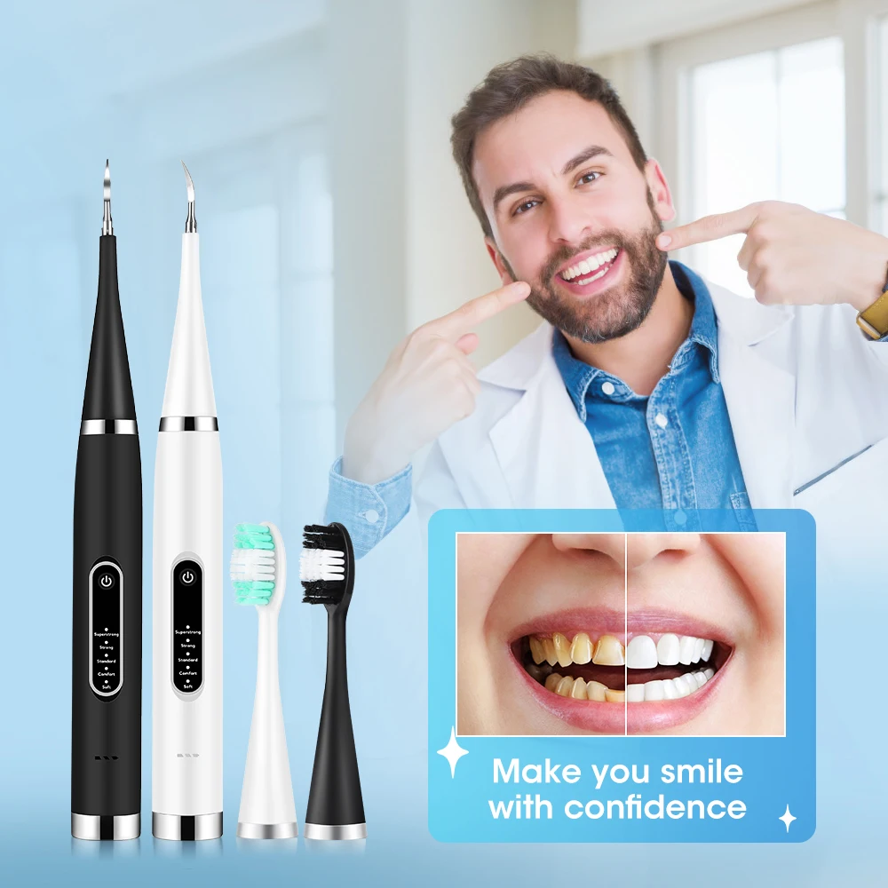 Color: black - Dental Calculus Removal Electric Teeth Whitening & Cleaning Ultrasonic Tooth Cleaner Scaler Plaque Coffee Stain Tartar Oral Care