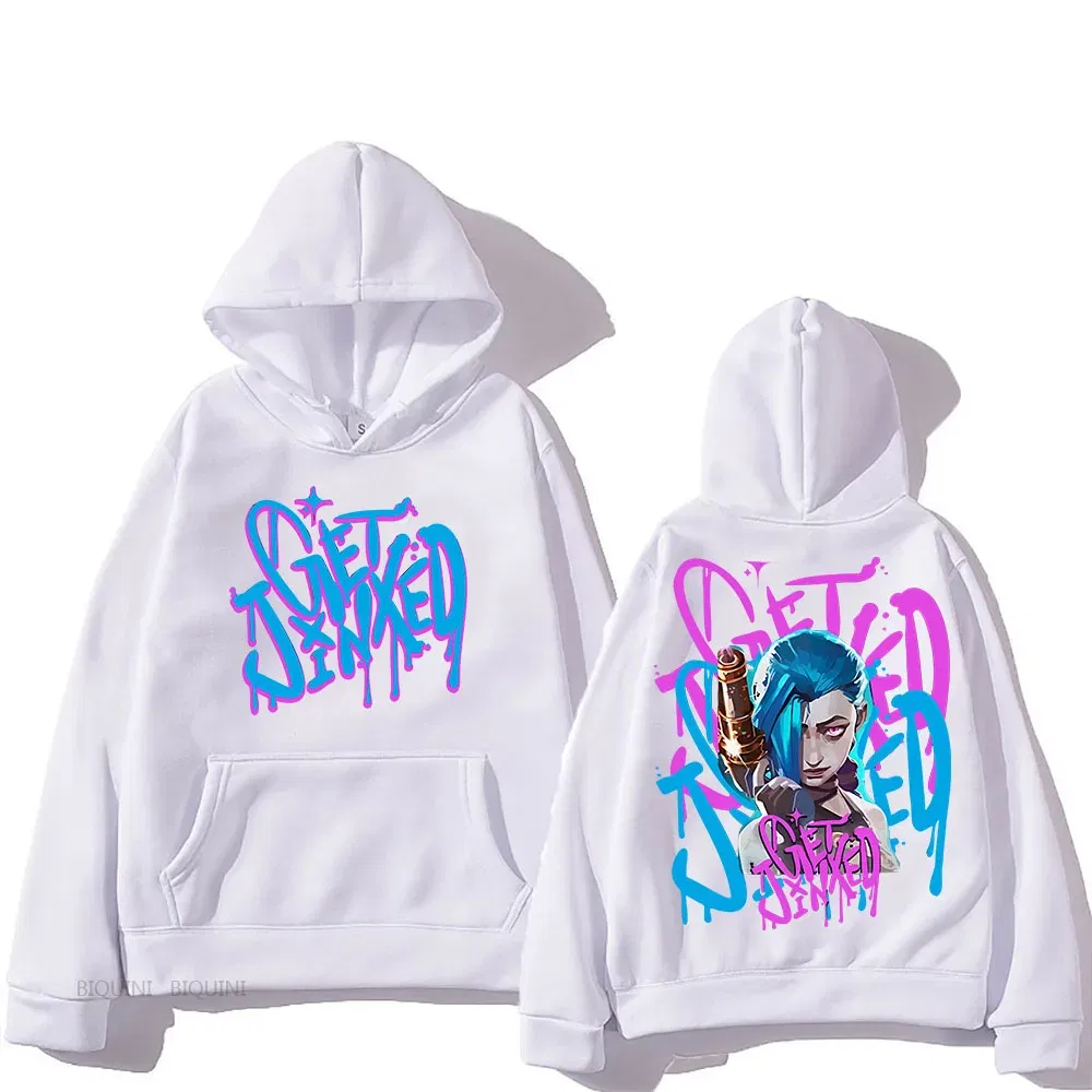 Color: Dark Grey, Size: XL - Arcane Jinx Cute Hooded Anime Print Harajuku Kawaii Sweatshirt Long-sleeved Cartoon Fleece Clothes Moletom Fashion Pullovers