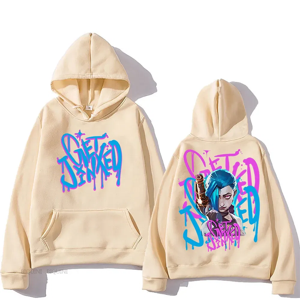 Color: Dark Grey, Size: XL - Arcane Jinx Cute Hooded Anime Print Harajuku Kawaii Sweatshirt Long-sleeved Cartoon Fleece Clothes Moletom Fashion Pullovers