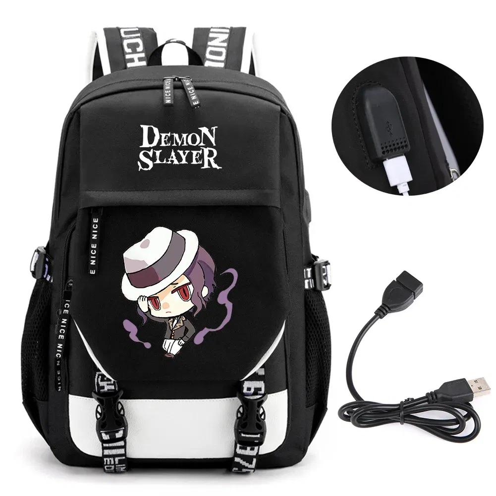 Color: army green - Anime Demon Slayer Kamado Nezuko Backpack School Book Bags Mochila Travel USB Port Bag Laptop Boy Girls Gift