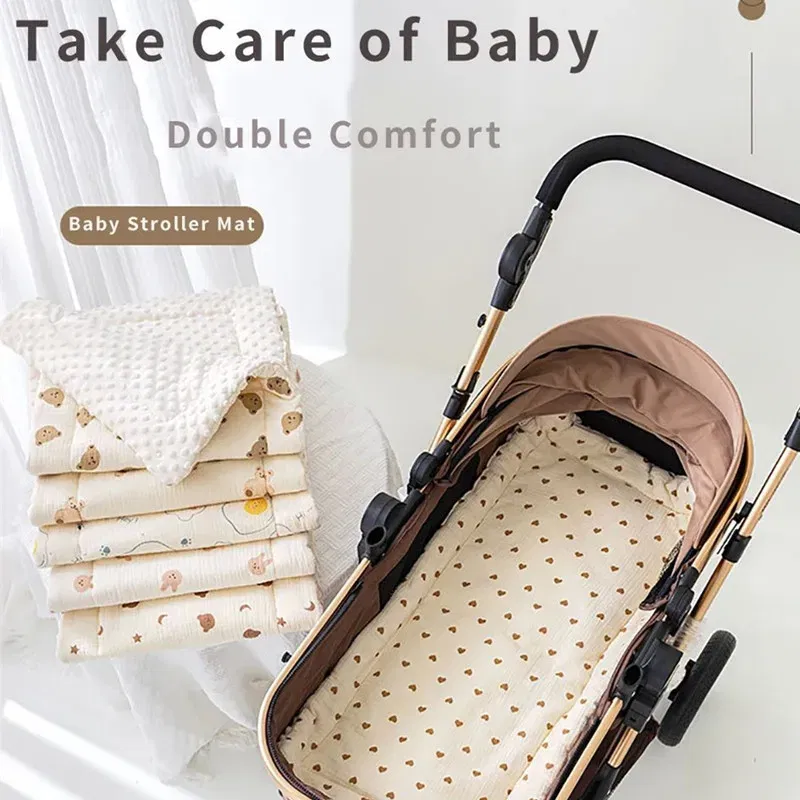 Color: Blue - Baby Stroller Seat Cushion Soft Mattress Kids Pushchair Car Mat Stroller Accessories